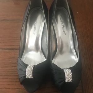 Black satin high heel shoes